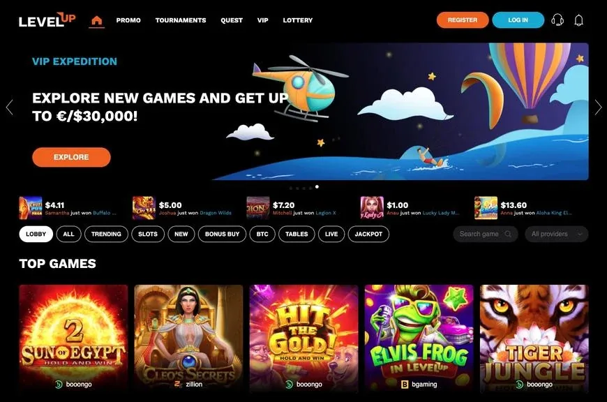 LevelUp Casino interface